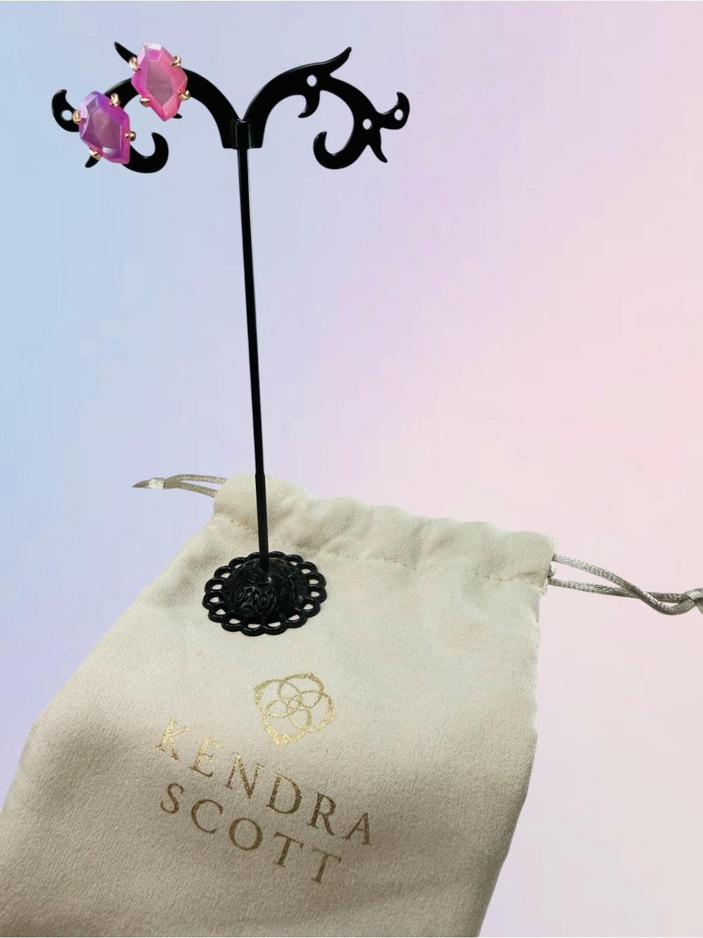 Kendra Scott Inaiyah Pink Purple Stud Earrings Rose Gold Plated Faceted Stone